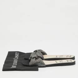 N21 Black Satin Crystal Embellished Bow Flat Slides Size 39 