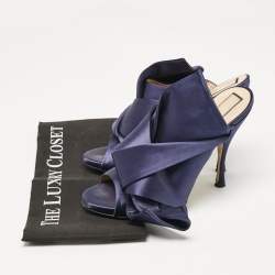 N21 Navy Blue Satin Raso Knot Peep Toe Mules Size 41