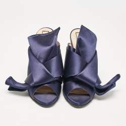 N21 Navy Blue Satin Raso Knot Peep Toe Mules Size 41
