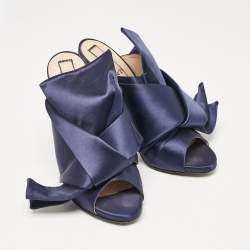 N21 Navy Blue Satin Raso Knot Peep Toe Mules Size 41