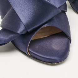N21 Navy Blue Satin Raso Knot Peep Toe Mules Size 41