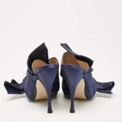 N21 Navy Blue Satin Raso Knot Peep Toe Mules Size 41