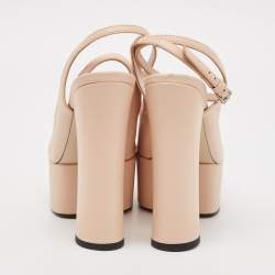 Pre Owned N21 Pink Leather Logo Print Platform Pumps Size 37