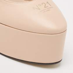 Pre Owned N21 Pink Leather Logo Print Platform Pumps Size 37