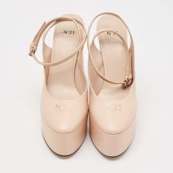 Pre Owned N21 Pink Leather Logo Print Platform Pumps Size 37