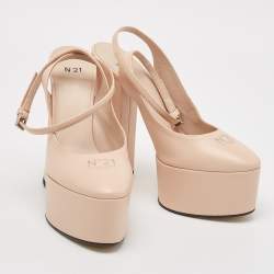 Pre Owned N21 Pink Leather Logo Print Platform Pumps Size 37