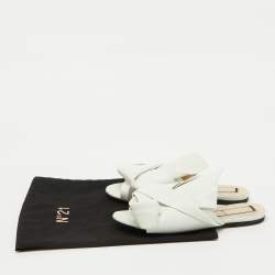 Nº21 White Leather Knot Flat Mules Size 39