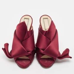 N21 Burgundy Satin Raso Knot Peep Toe Mules Size 36