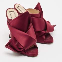 N21 Burgundy Satin Raso Knot Peep Toe Mules Size 36