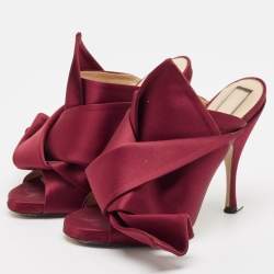 N21 Burgundy Satin Raso Knot Peep Toe Mules Size 36