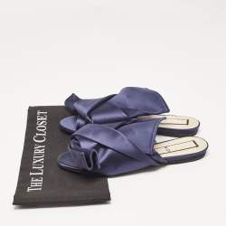 N21 Navy Blue Satin Knot Flat Slides Size 39
