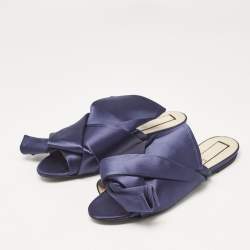 N21 Navy Blue Satin Knot Flat Slides Size 39