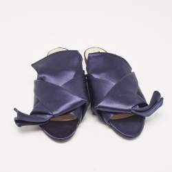 N21 Navy Blue Satin Knot Flat Slides Size 39