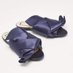 N21 Navy Blue Satin Knot Flat Slides Size 39