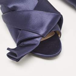 N21 Navy Blue Satin Knot Flat Slides Size 39