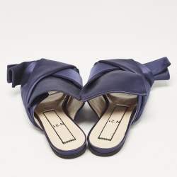 N21 Navy Blue Satin Knot Flat Slides Size 39