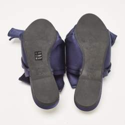 N21 Navy Blue Satin Knot Flat Slides Size 39