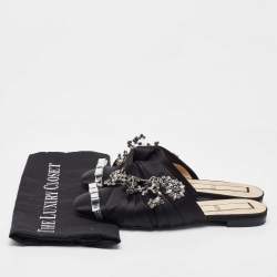 N°21 Black Satin Crystal Embellished Flat Mules Size 40