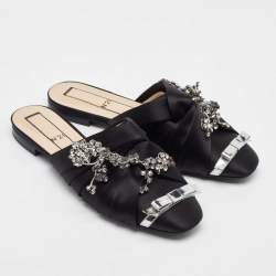 N°21 Black Satin Crystal Embellished Flat Mules Size 40