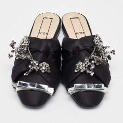 N°21 Black Satin Crystal Embellished Flat Mules Size 40