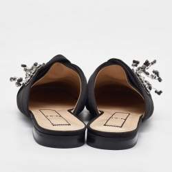 N°21 Black Satin Crystal Embellished Flat Mules Size 40