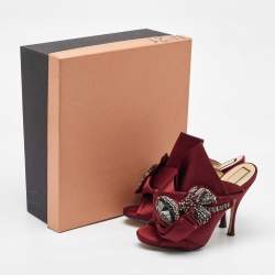 N21 Burgundy Satin Crystal Embellished Knot Mules Size 38