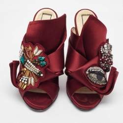 N21 Burgundy Satin Crystal Embellished Knot Mules Size 38