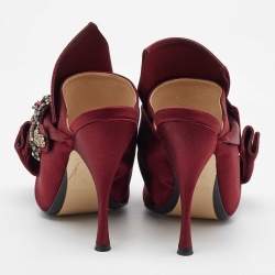 N21 Burgundy Satin Crystal Embellished Knot Mules Size 38