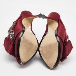 N21 Burgundy Satin Crystal Embellished Knot Mules Size 38