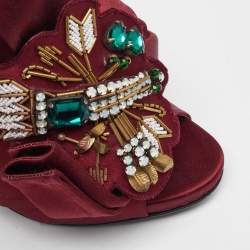 N21 Burgundy Satin Crystal Embellished Knot Mules Size 38