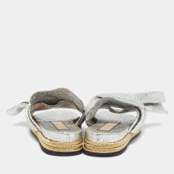 N°21 Silver Python Embossed Leather Knot Espadrille Flat Mules Size 39.5