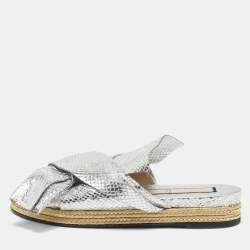 N°21 Silver Python Embossed Leather Knot Espadrille Flat Mules Size 39.5