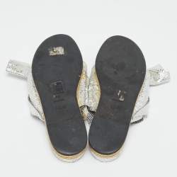 N°21 Silver Python Embossed Leather Knot Espadrille Flat Mules Size 39.5