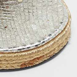 N°21 Silver Python Embossed Leather Knot Espadrille Flat Mules Size 39.5