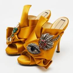  Nº21  Yellow Satin Embellished Ronny Knot Mules Size 40