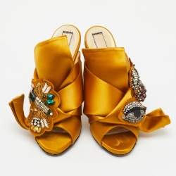  Nº21  Yellow Satin Embellished Ronny Knot Mules Size 40