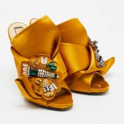  Nº21  Yellow Satin Embellished Ronny Knot Mules Size 40