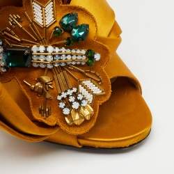  Nº21  Yellow Satin Embellished Ronny Knot Mules Size 40