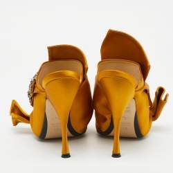  Nº21  Yellow Satin Embellished Ronny Knot Mules Size 40