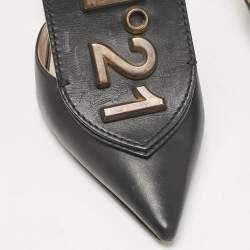 N21 Black Leather Logo Pointed Toe Ankle Strap Pumps Size 38