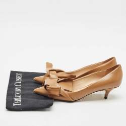 N21 Brown Leather Abstract Bow Pointed Toe Pumps Size 39