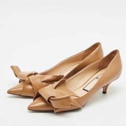N21 Brown Leather Abstract Bow Pointed Toe Pumps Size 39