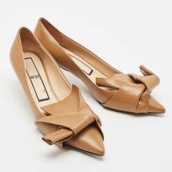 N21 Brown Leather Abstract Bow Pointed Toe Pumps Size 39