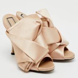 Nº21 Beige Satin Raso Knot Peep Toe Mules Size 37