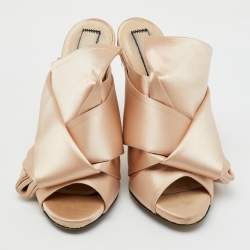 Nº21 Beige Satin Raso Knot Peep Toe Mules Size 37