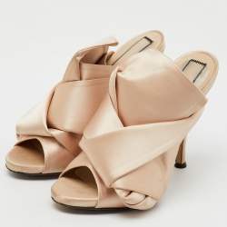 Nº21 Beige Satin Raso Knot Peep Toe Mules Size 37