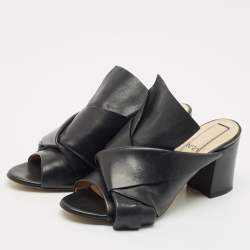 N21 Black Leather Knot Block Heel Slide Sandals Size 37.5