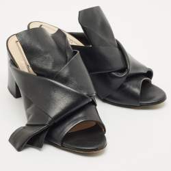 N21 Black Leather Knot Block Heel Slide Sandals Size 37.5