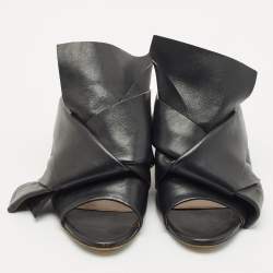 N21 Black Leather Knot Block Heel Slide Sandals Size 37.5