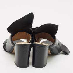 N21 Black Leather Knot Block Heel Slide Sandals Size 37.5